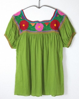 tesoro / チアパス刺繍 半袖ブラウス / グリーン|tesoro|ブランド