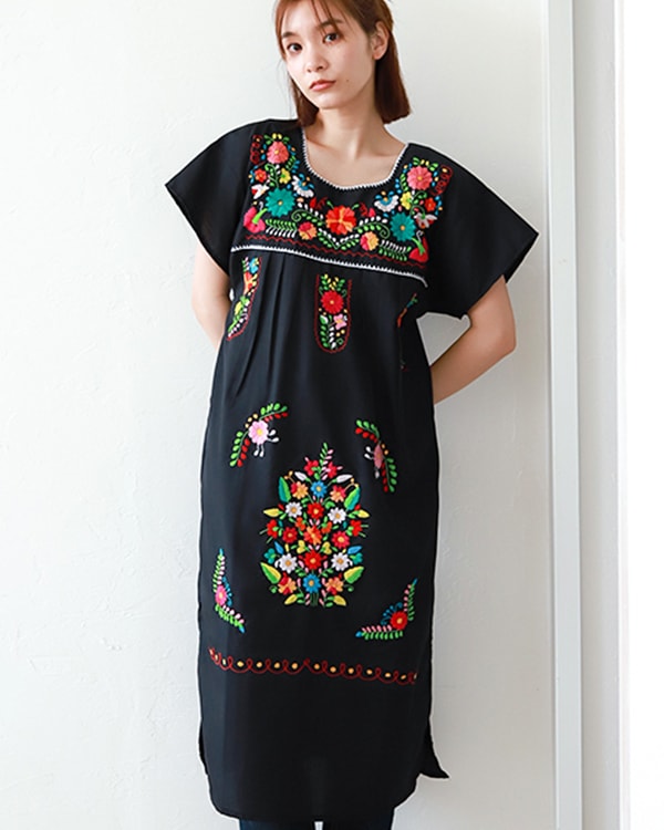 tesoro / メキシコ刺繍ワンピース / ブラック1｜テソロ(tesoro)公式通販