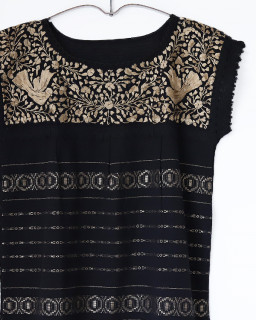 tesoro / パロマ刺繍ブラウス / ブラック×ゴールド（ペダル織り）|ブランド