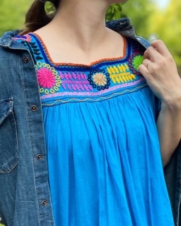 ≪20%OFF≫ tesoro / メキシコ ロココ刺繍ブラウス / アクアブルー1|ブランド