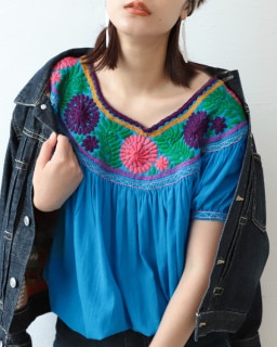 ≪20%OFF≫ tesoro / チアパス刺繍ブラウス / シアン|ブランド