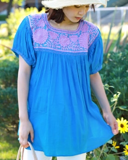 ≪20%OFF≫ tesoro / チアパス刺繍ブラウス / スカイブルー2|ブランド