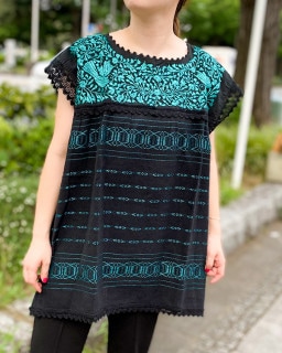 tesoro / パロマ刺繍ブラウス / ブラック×フォレストグリーン（ペダル織り）|ブランド