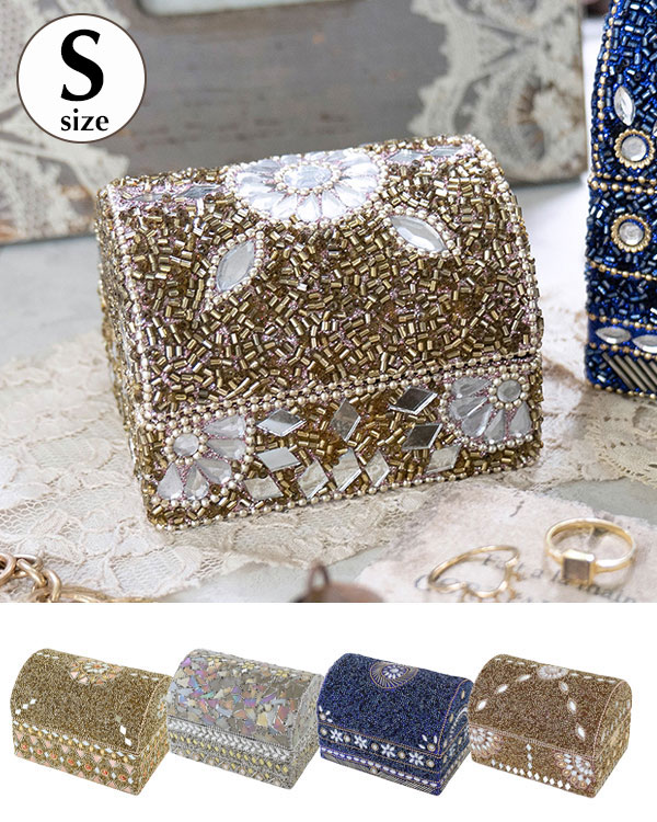 北印度産　玉石　インディアン・カラー・ストーン象嵌　飾箱　共箱　V　R8518 北印度産 玉石 インディアン・カラー・ストーン象嵌 飾箱 共箱 V R8518