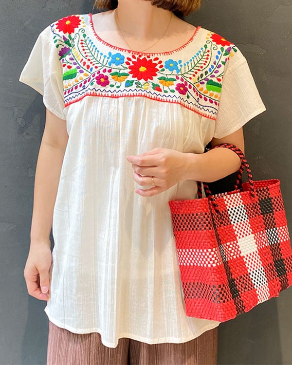 tesoro / メキシコ オアハカ刺繍ブラウス / ナチュラルE｜テソロ