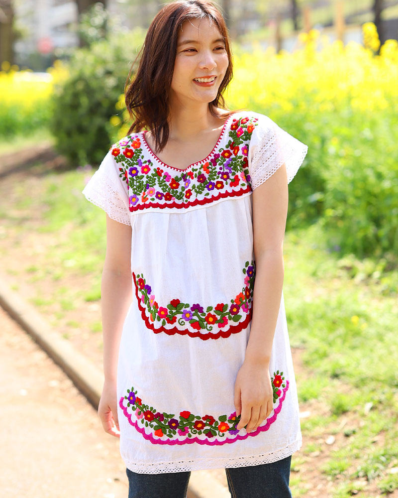 tesoro / メキシコ刺繍レースチュニック / ホワイト｜テソロ