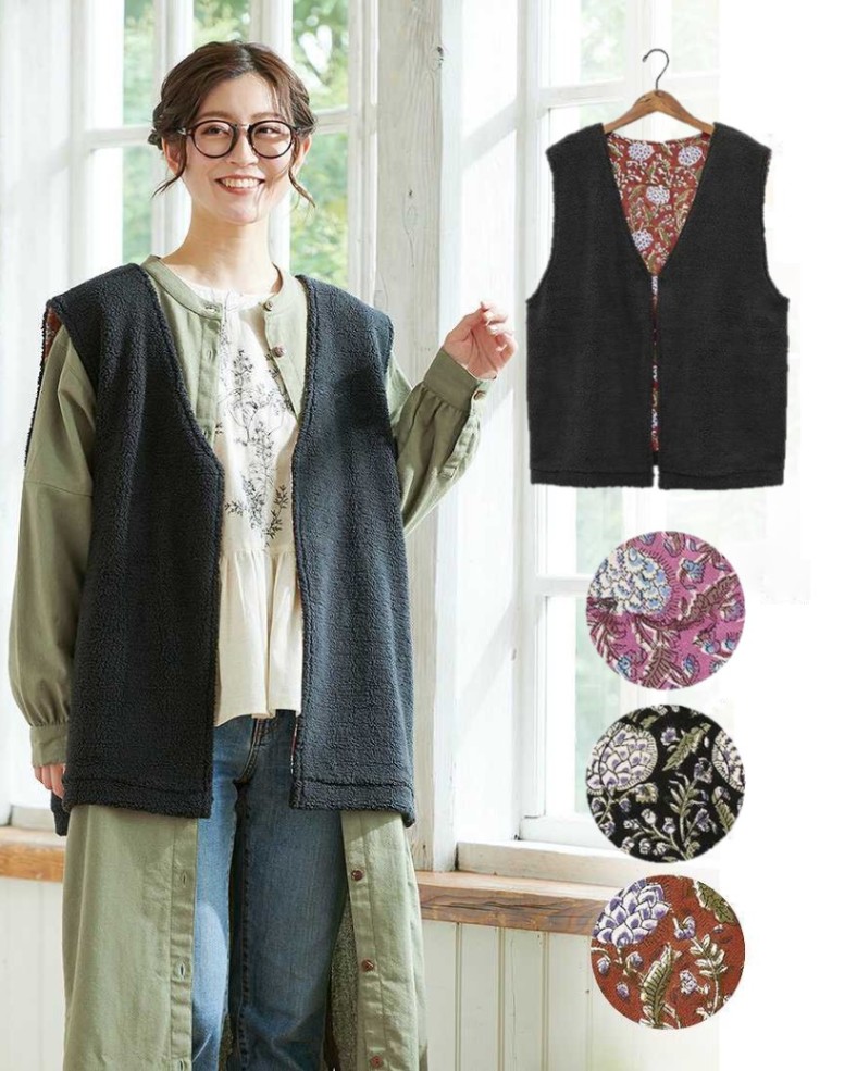 ブロックプリントベスト　キルティングベスト　インド綿　パッチワークベスト インドブロックプリント/キルティングベスト/ヌビキルト