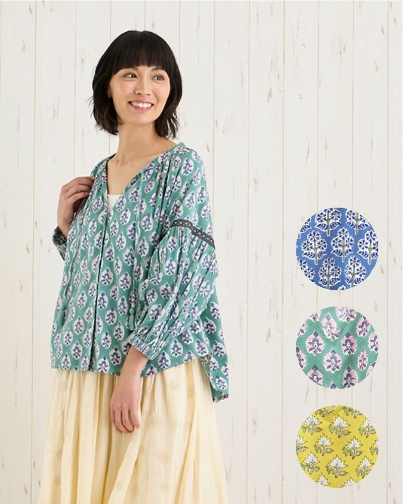 【春夏衣料】 shanti / ブラウス ブロックプリント[メール便対象品]
