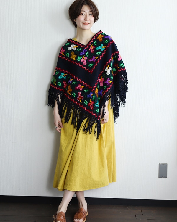 tesoro / メキシカンクロスステッチポンチョ / ネイビー｜テソロ