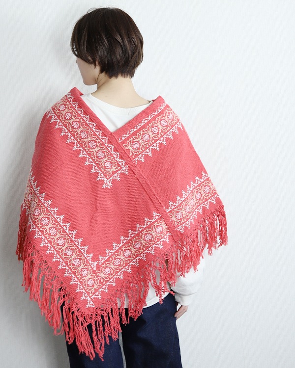 tesoro / メキシコ刺繍ポンチョ / サーモンピンク｜テソロ(tesoro)公式通販