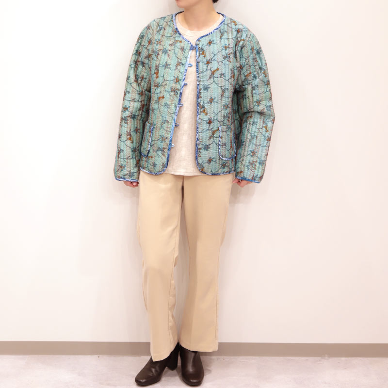 カンタキルト　ジャケット　ローブ　ブルー　ボタニカル柄 カンタキルトジャケットローブブルーボタニカル柄