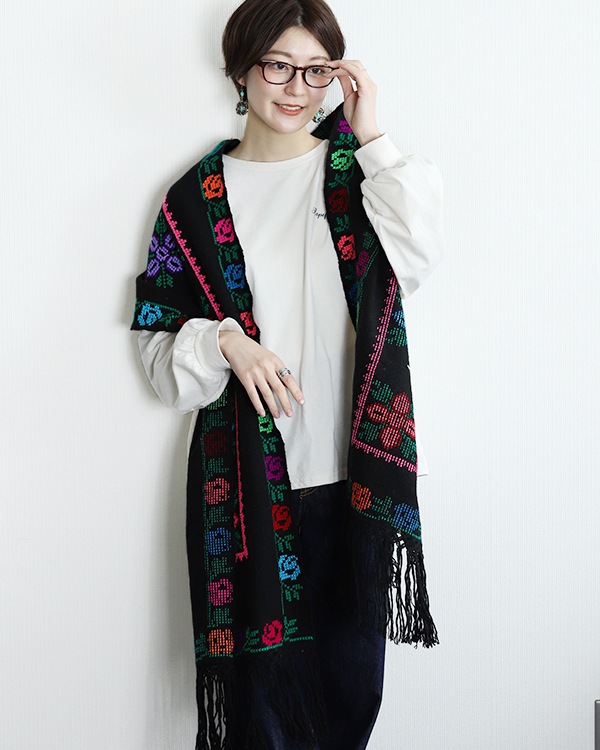 tesoro / メキシカンクロスステッチストール S / ブラック1｜テソロ