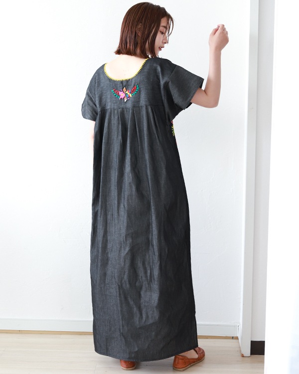 tesoro / メキシコ刺繍デニムワンピース / レモン1｜テソロ