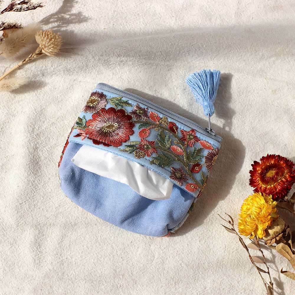 shanti / インド刺繍リボン ティッシュケース付ポーチ [メール便対象品