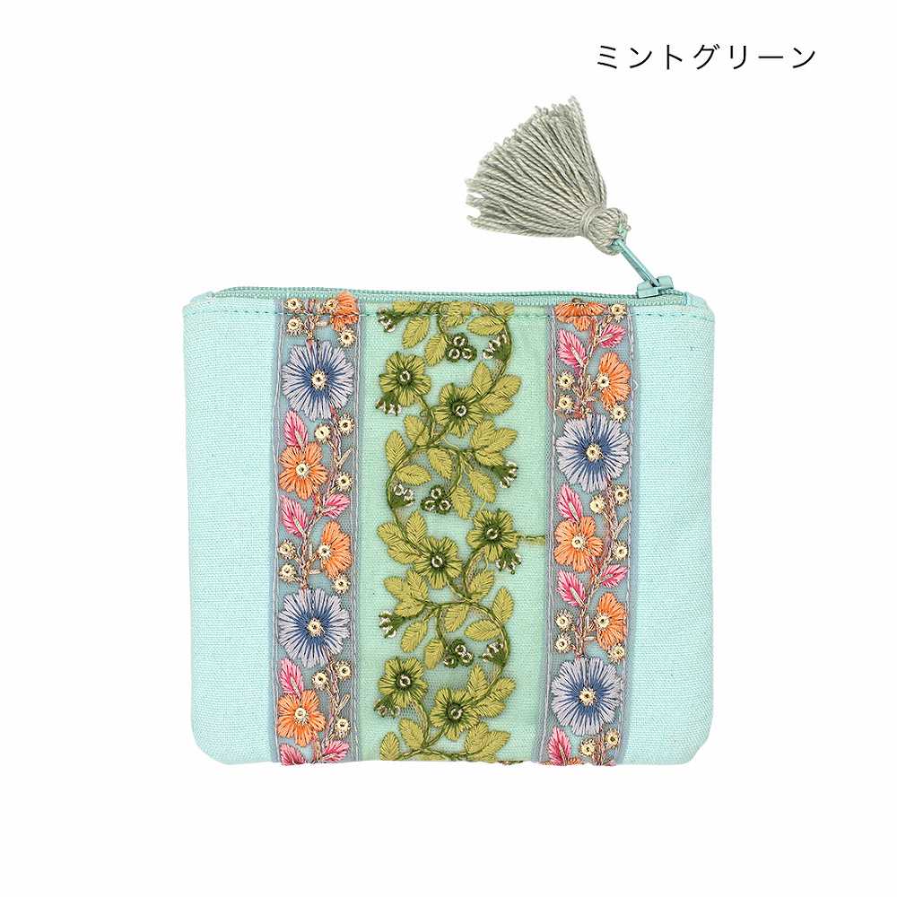 shanti / インド刺繍リボン ポーチ S [メール便対象品]｜テソロ(tesoro