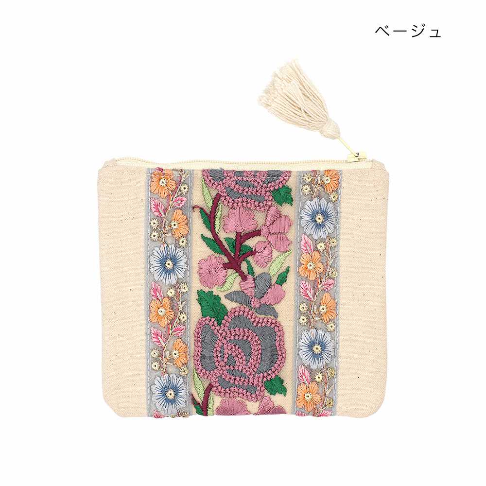 インド刺繍リボン　ポーチ shanti / インド刺繍リボン ポーチ S [メール便対象品]｜テソロ(tesoro