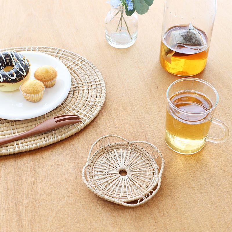 muuku1218　ファブリックトレイ　コースター 2点セット】shanti / コースター ラタン ラウンド フチアリ [メール便