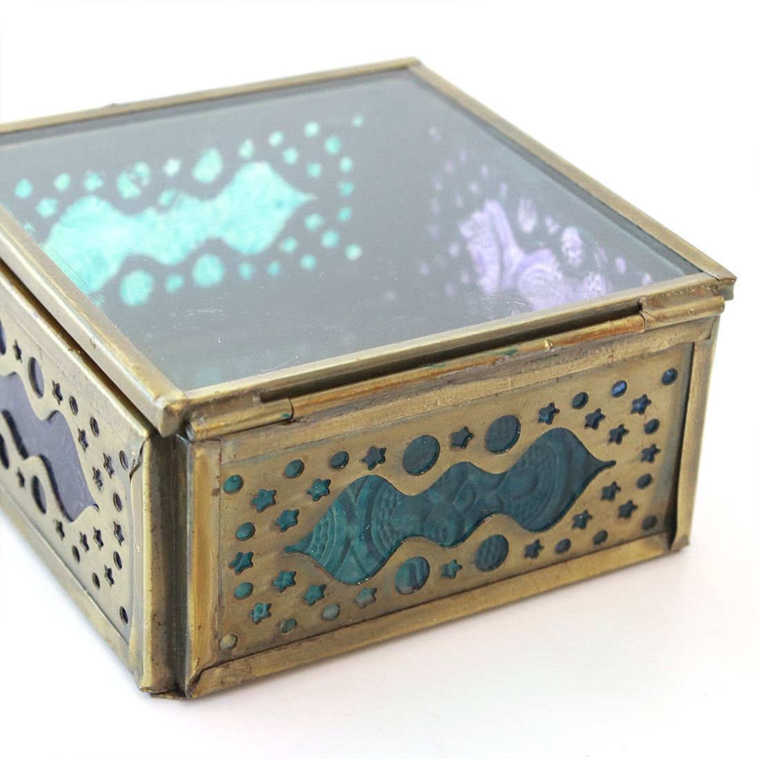 カメレオン付き青緑色装飾ボックス shanti /モロッカン ガラスボックス スクエア｜テソロ(tesoro)公式通販