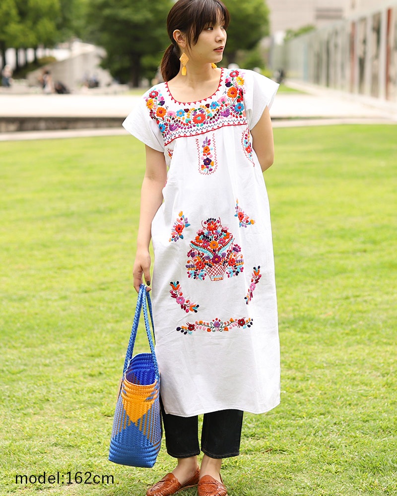 tesoro / メキシコ刺繍ワンピース / ホワイト×カラフル｜テソロ(tesoro