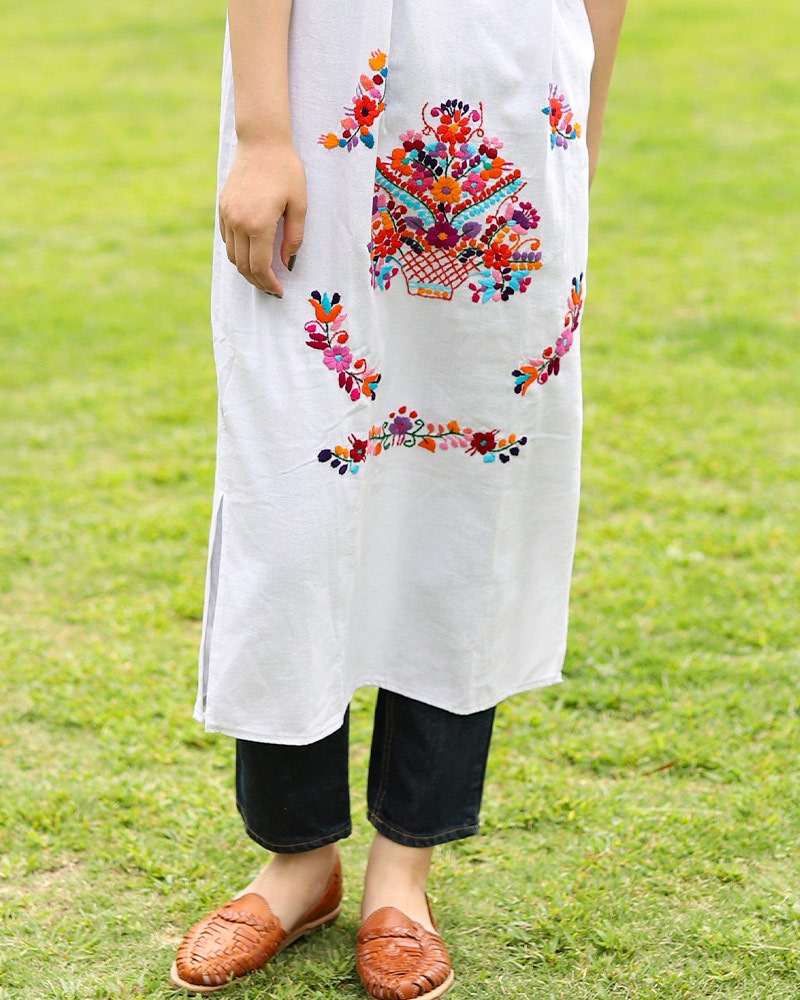 tesoro / メキシコ刺繍ワンピース / ホワイト×カラフル｜テソロ