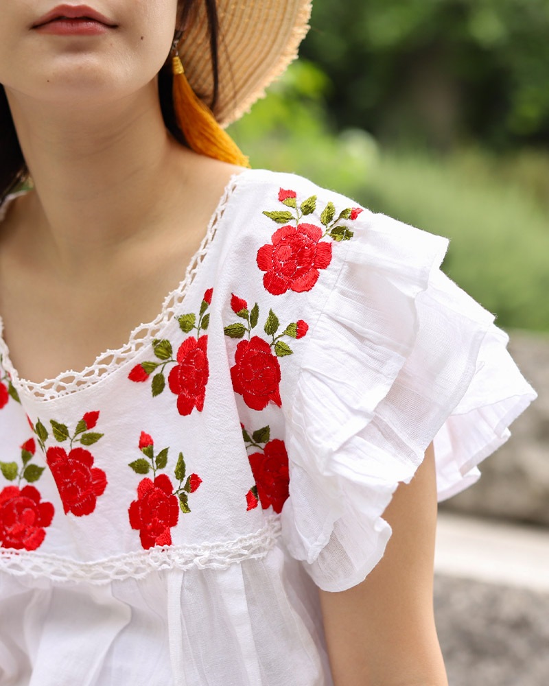 tesoro / メキシコ刺繍ワンピース / ホワイト×フラワー｜テソロ(tesoro