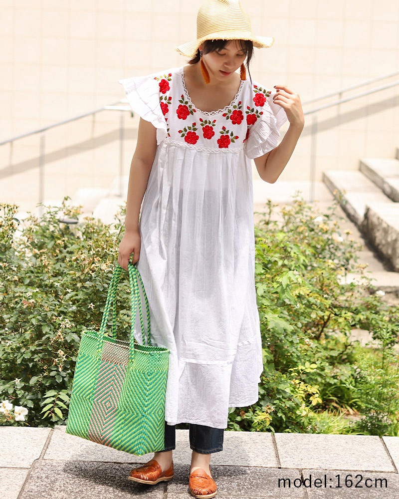 tesoro / メキシコ刺繍ワンピース / ホワイト×フラワー｜テソロ