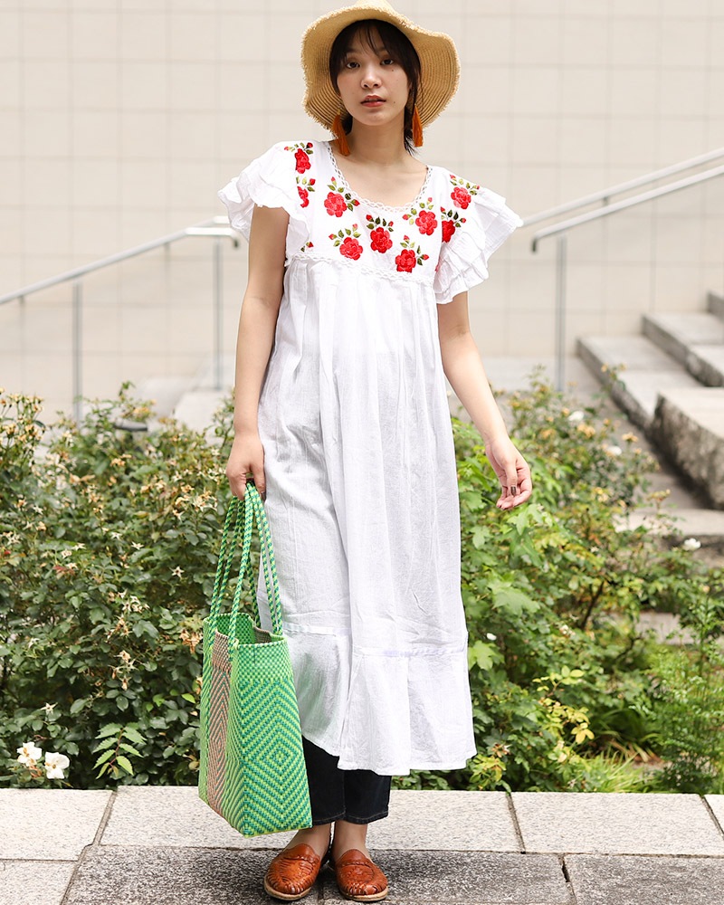 【極美品】【最終値下】HERMES 半袖ワンピース ホワイト カラフル刺繍 クロシェ柄刺繍ワンピース | ロングワンピース | NOELA OFFICIAL WEB STORE