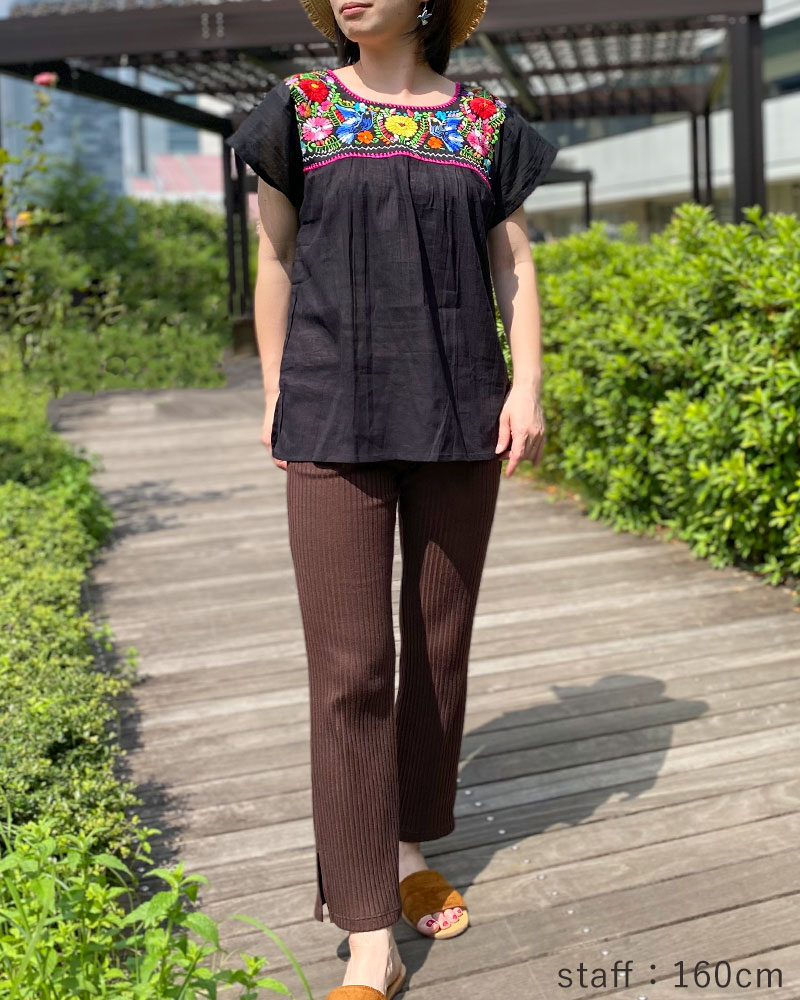 tesoro / メキシコ刺繍ブラウス / ブラックA｜テソロ(tesoro
