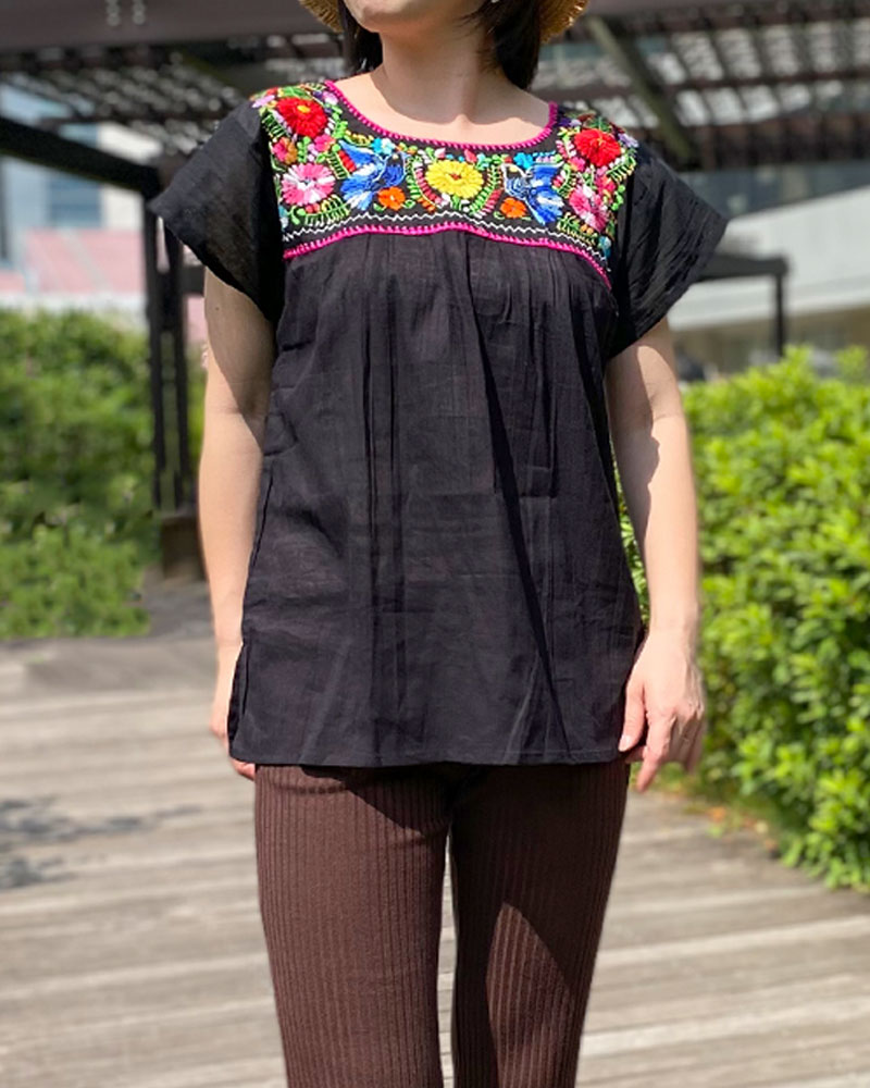メキシコ刺繍　ブラウス tesoro / メキシコ刺繍ブラウス / ブラックA｜テソロ(tesoro