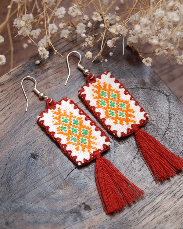 オカッパラバー ピアス リング 刺繍 陶器 カラフル扇の刺繍ピアス/イヤリング | minghandmade