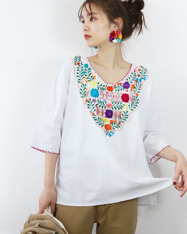 Tesoro オアハカ刺繍ブラウス ホワイト カラフル テソロ Tesoro 公式通販