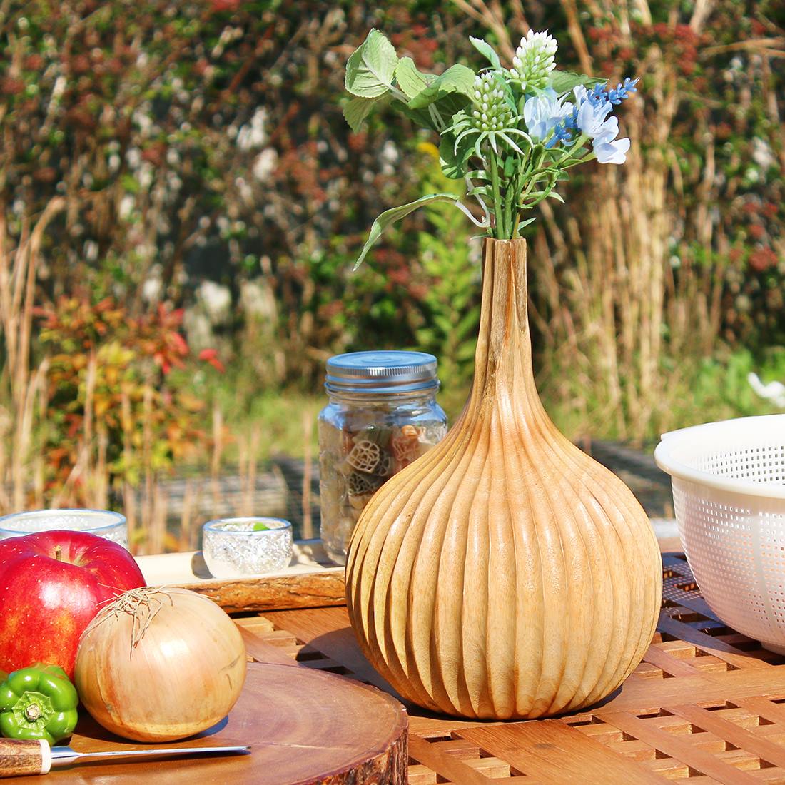 shanti / マンゴーウッド フラワーベース オニオン｜テソロ(tesoro