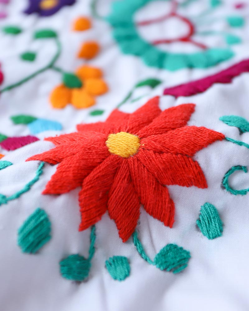tesoro / メキシコ刺繍ワンピース / ホワイト×カラフルフラワーI