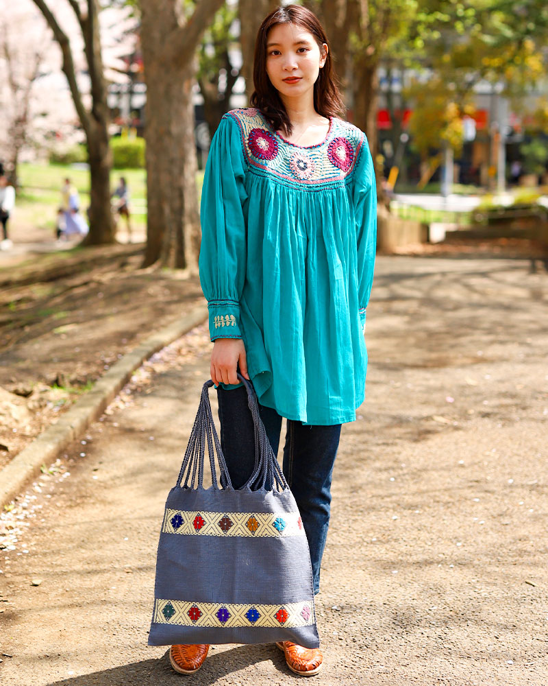 tesoro / メキシコ ロココ刺繍ブラウス ターコイズ｜テソロ