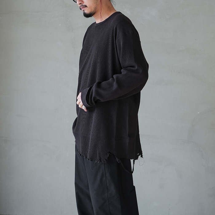 anc-ct56) / ANCELLM (アンセルム) / DAMAGE WAFFLE CREW LS T-SHIRT