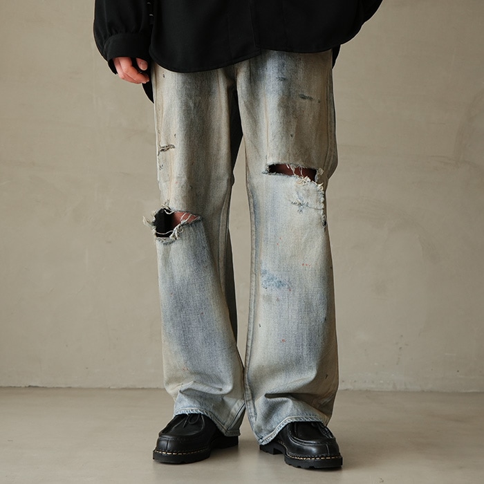 anc-pt77-b) / ANCELLM (アンセルム) / DAMAGE WIDE 5P DENIM PANTS