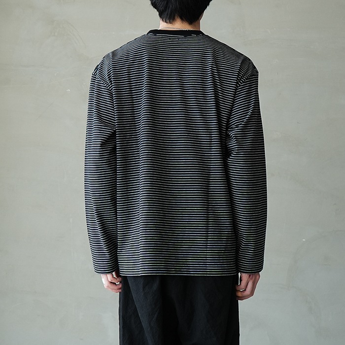 ナゴンスタンス twist sleeves 変形　Tシャツ　ロンT ボーダー bn-26sm-047) / BATONER(バトナー) / HIGH TWIST COTTON BORDER LONG