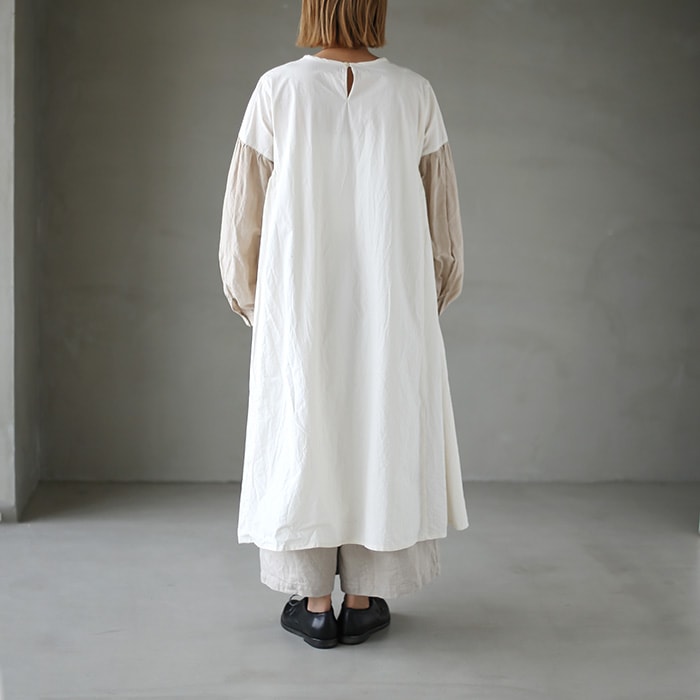 ヴラスブラム　異素材使い サイドギャザーワンピース Vlas Blomme ～ spring collection ～vol.4 ｜ハミルトンエッセンス