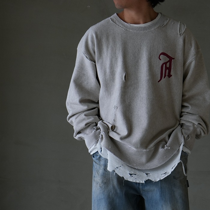トップス ANCELLM WISM EX CRASH CREWNECK SWEAT ancellm CRASH CREWNECK SWEAT SHIRT