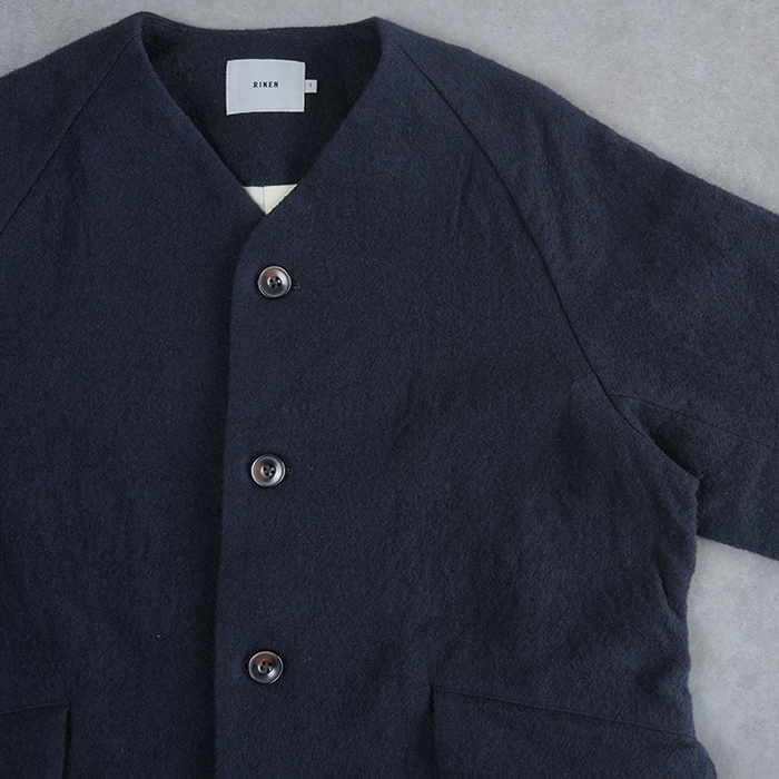 R27505]RINEN(リネン) 2/48ウール綾織 ラグランノーカラージャケット