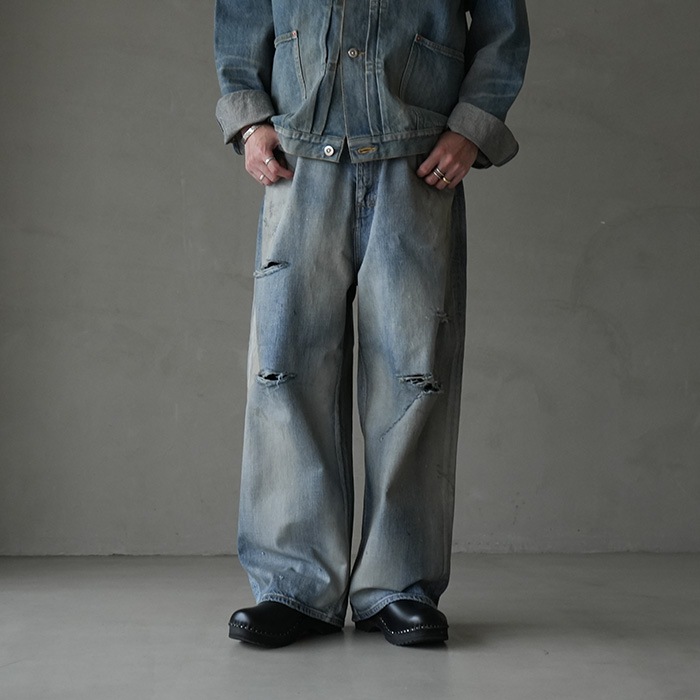 anc-pt77-b) / ANCELLM (アンセルム) / DAMAGE WIDE 5P DENIM PANTS