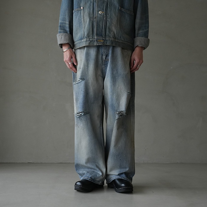 anc-pt77-b) / ANCELLM (アンセルム) / DAMAGE WIDE 5P DENIM PANTS