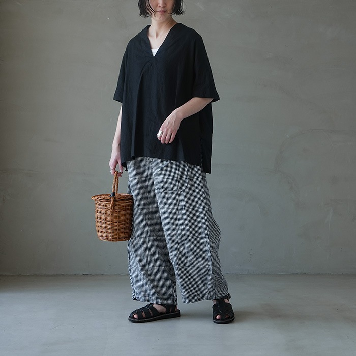 極美品 アトリエダンタン アペル スタンドカラー プルオーバーシャツ チュニック ▽（a232241ts661) Atelier d'antan (アトリエダンタン) /Grof Washi