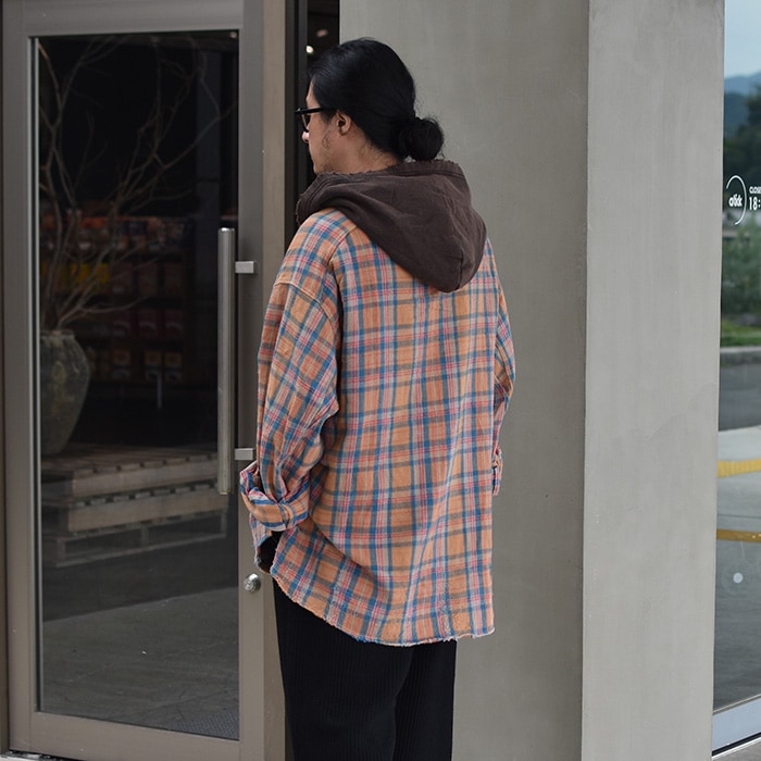 □(anc-sh67-b) / ANCELLM (アンセルム) / NEL CHECK HOODIE SHIRT