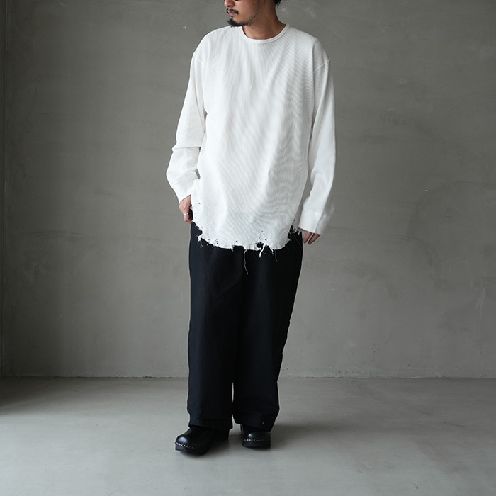 ANCELLM ダメージワッフルクルーロングスリーブTシャツ 白 １ 1 ANCELLM ダメージ ワッフル ロンT 白 新品