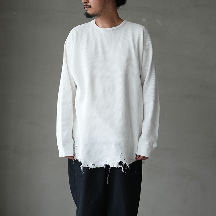 ANCELLM ダメージワッフルクルーロングスリーブTシャツ 白 １ ANCELLM（アンセルム） 2023SS 23SS DAMAGE WAFFLE CREW LS T