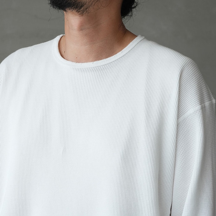未使用 ANCELLM ダメージワッフルクルーロングスリーブTシャツ 白 １ anc-ct77) / ANCELLM (アンセルム) / DAMAGE WAFFLE CREW LS T
