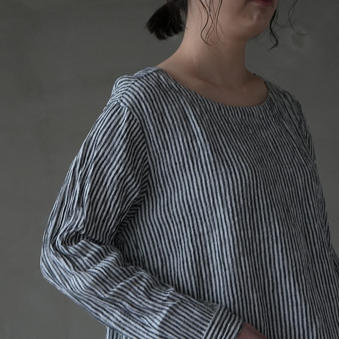 ヴラスブラム vlas blomme リネン ストライプ　プルオーバー　ブラウス drop-kaitori_27-2407-3