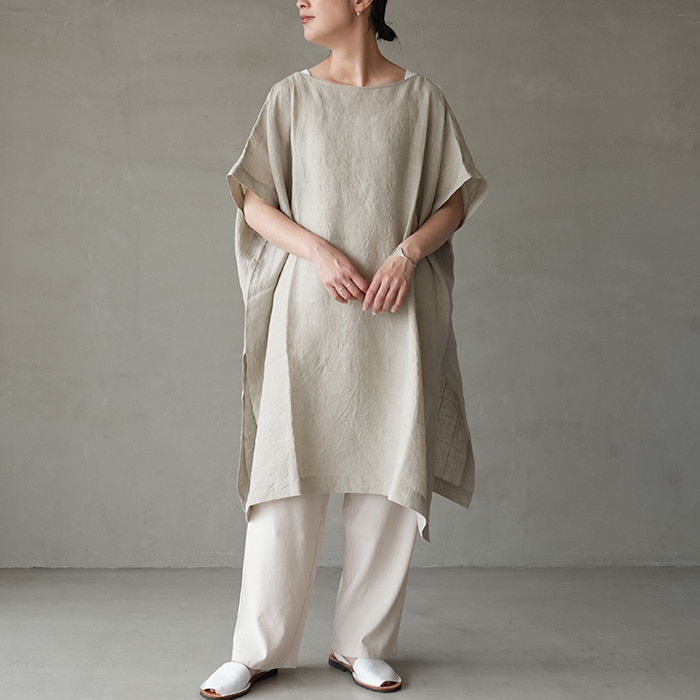 ○(e251t173) / evam eva (エヴァムエヴァ) / linen stitches poncho