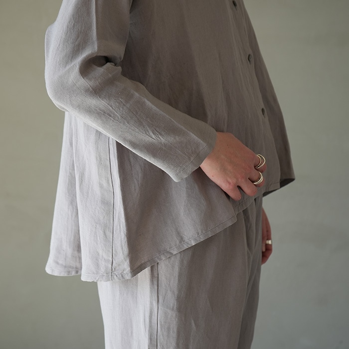 ✨未使用級✨24AW エヴァムエヴァ バンブーリネンシャツ グレージュ 2WAY □（e241t095）/ evam eva(エヴァムエヴァ) / bamboo linen shirt